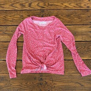 Girls' Pink Dot Tie-Front Long Sleeve Top